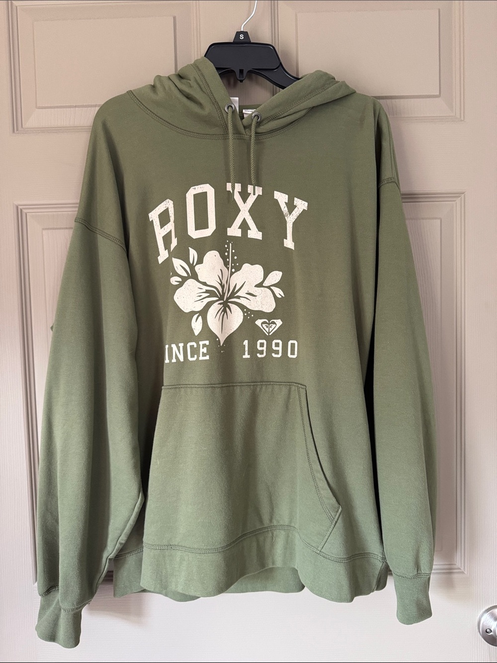 Roxy Olive Green Hoodie with White Floral Logo